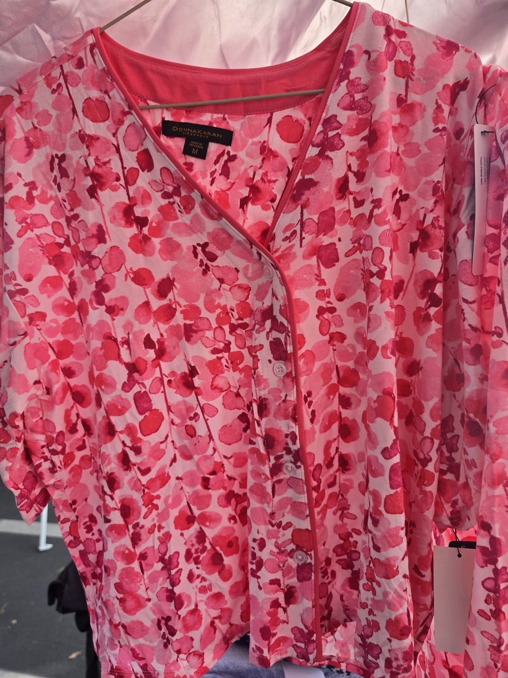 Donna Karan Pink Watercolor Floral Button-Up Pj Set